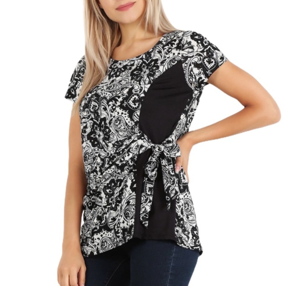 Plus Size Faux Wrap Paisley Top